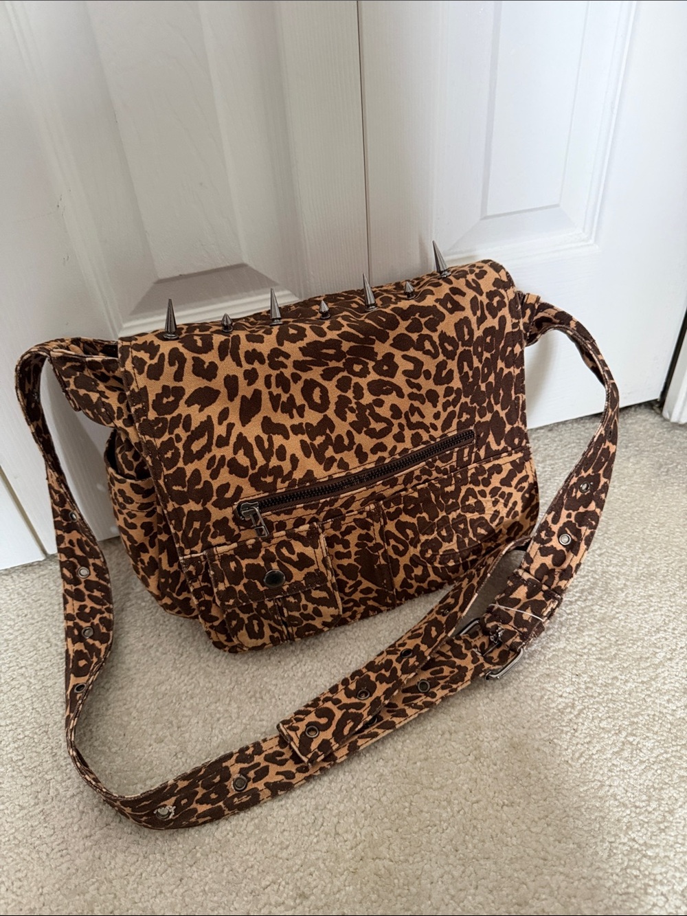 bdg urban outfitters spiked leopard messenger bag